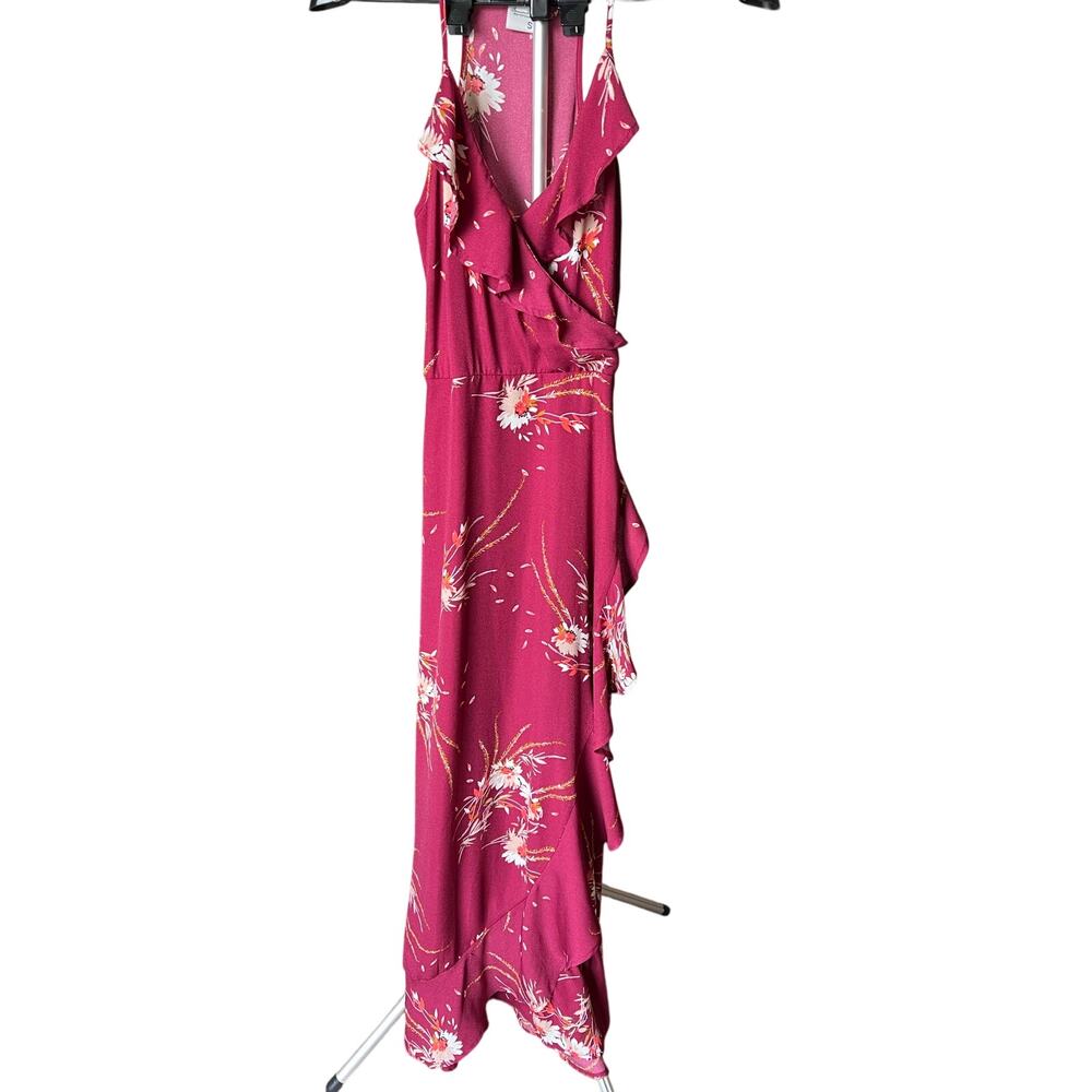 American Rag CIE Maxi Dress, Small, Dark Pink Floral, Wrap, Spaghetti Strap
